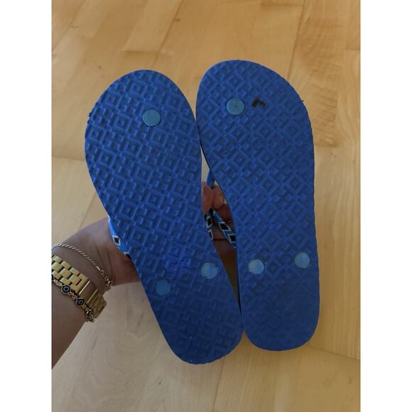 Tory Burch Thin Flip Flop Sandals PVC/EVA Blue Gold Enamel Logo Sz 6 - Picture 2 of 2